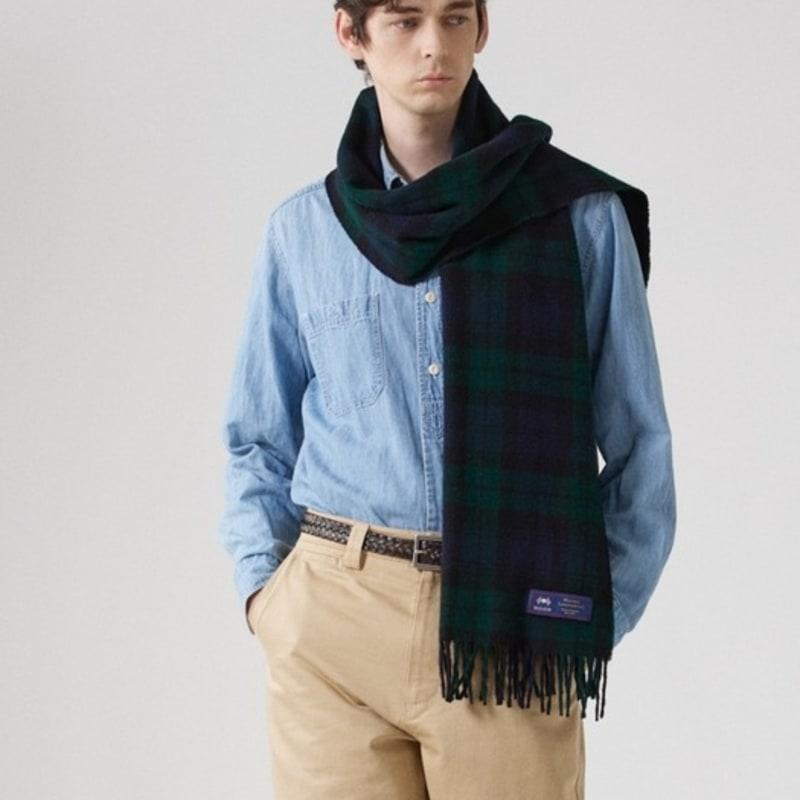 ABRAHAM MOON Merino Wool Shawl Muffler 50cm - Black Watch