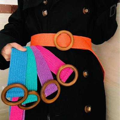 Ceinture pour femme tissée en herbe PP rétro avec ceinture élastique et élastique, robes assorties à la mode et minimalistes