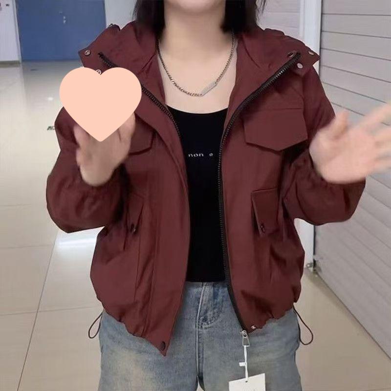 2025 Стильная женская повседневная ветровка с капюшоном на раннюю весну M 85-100 lbs