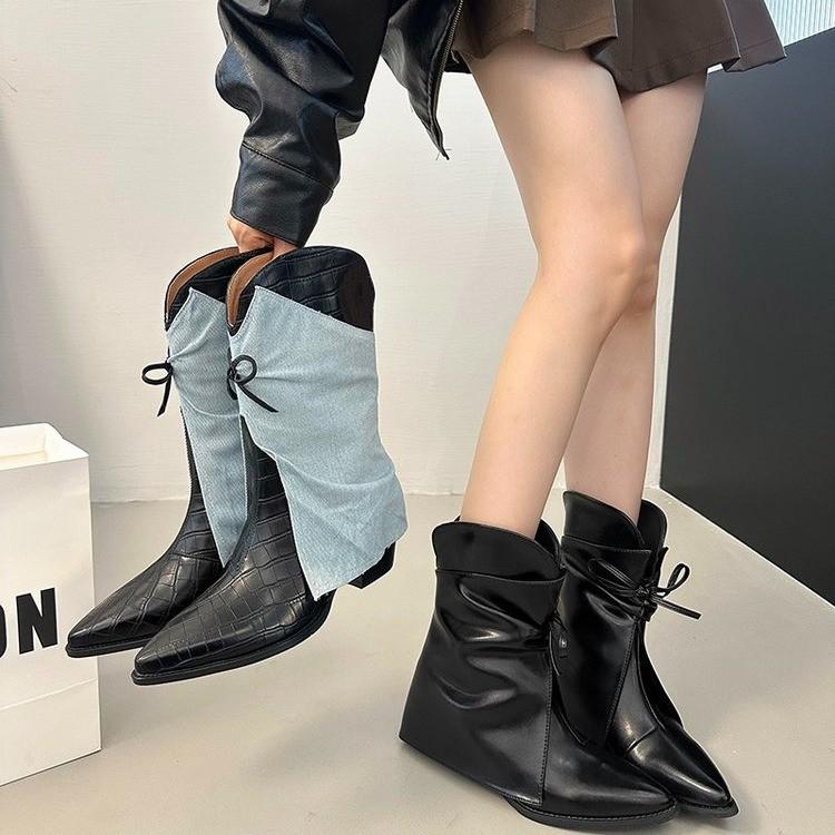Yueyu versatile black trouser boots women's 2025 autumn and winter new stacking boots short British retro Martin boots