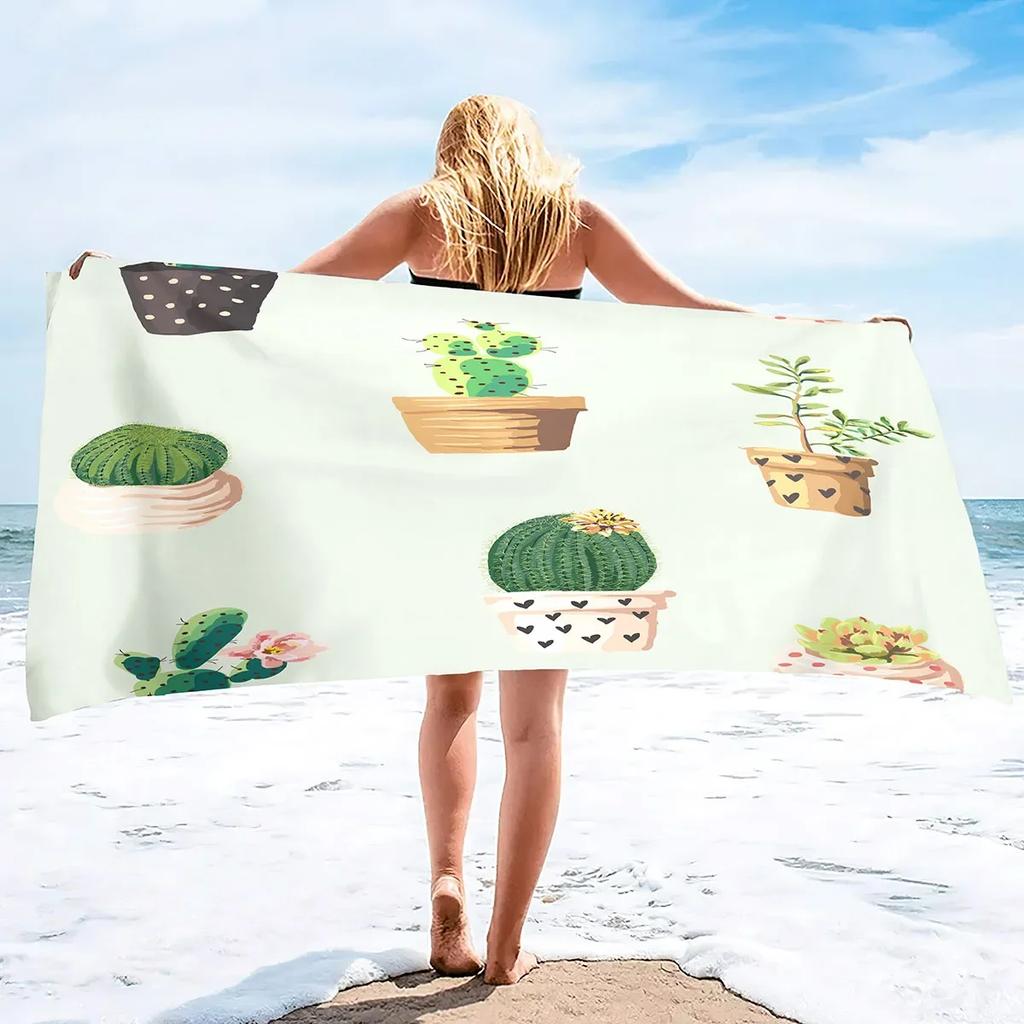 Beach Towel Oversized,Thick Microfiber Beach Towel,Super Absorbent Sand Free Cute Cactus Cool Swim Beach Towels for Kids,Adult