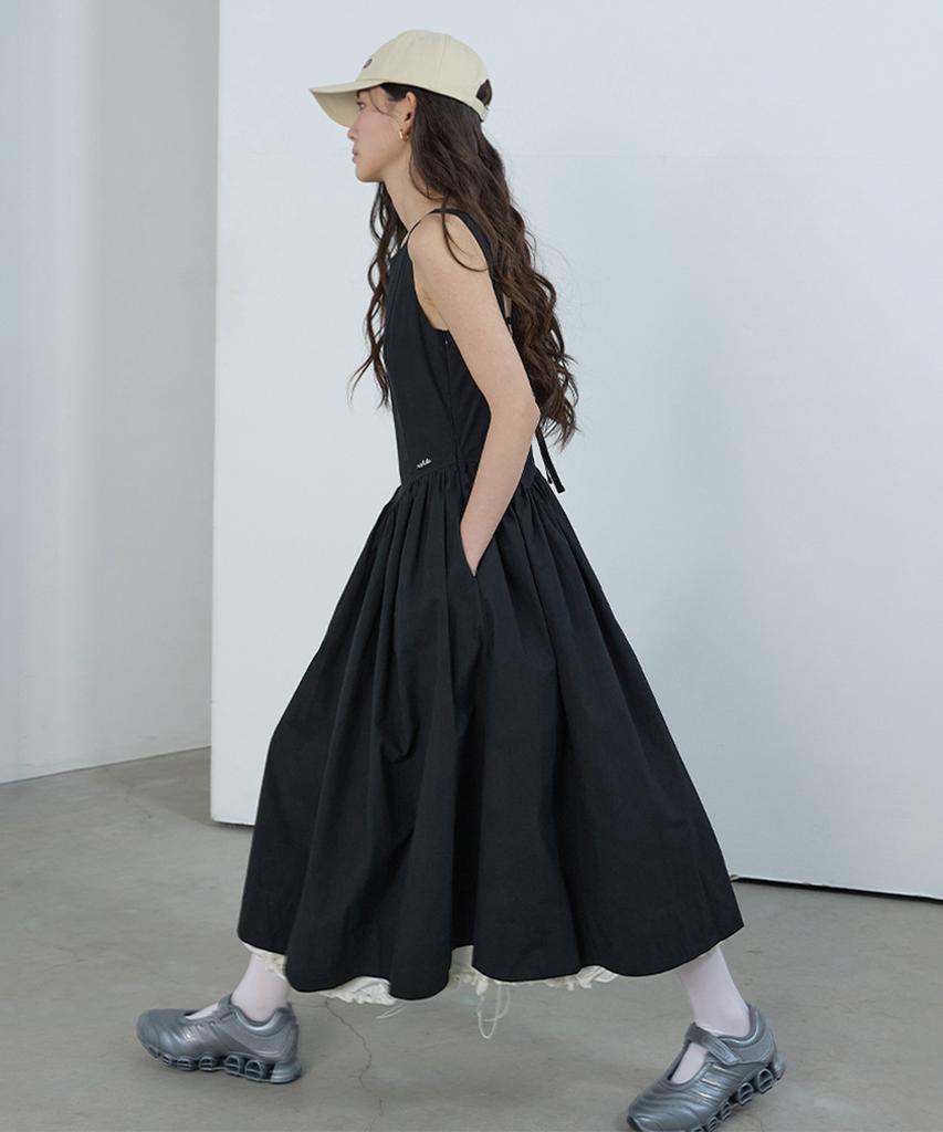 Michikoleondeonkosino Hem String Layered Dress Black