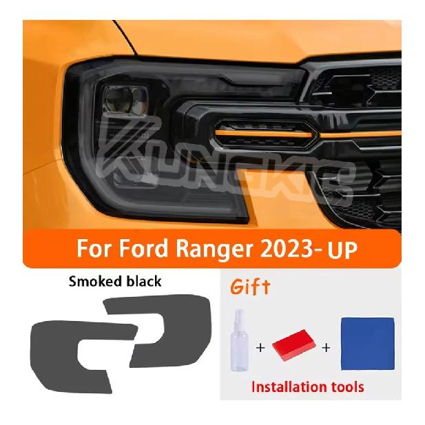 Rökig Svart Strålkastare för Ford Ranger 2023-2025 T9 Wildtrak Raptor Bil Skyddsfilm Genomskinlig TPU Klistermärke Tillbehör 2 St