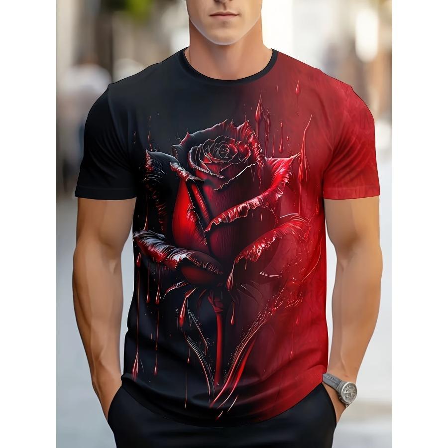 Trendiges Liebesrosen-Romantik-Print-T-Shirt