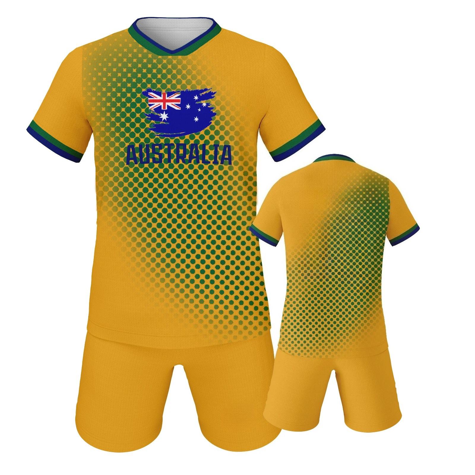 

Australia Soccer Jersey Kit Short Sleeve and Shorts Breathable Sports Uniform XXXL