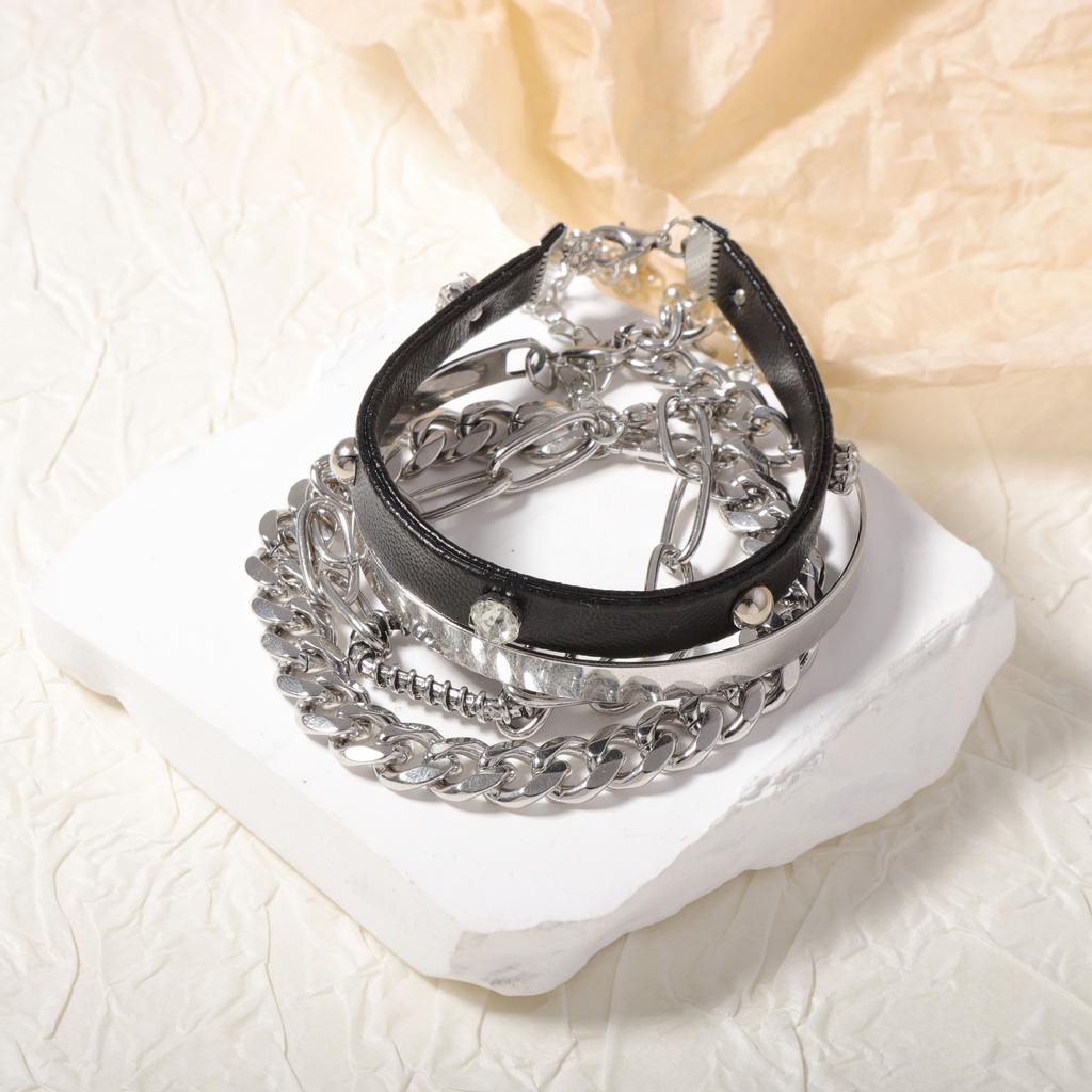 Hip-hop punk style multi-layer chain layered unisex bracelet simple niche for everyday couples