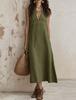 2026 New Women's Sleeveless Stand-up Neck V-neck Dress, High Waist Loose Split Fork Summer Casual Long