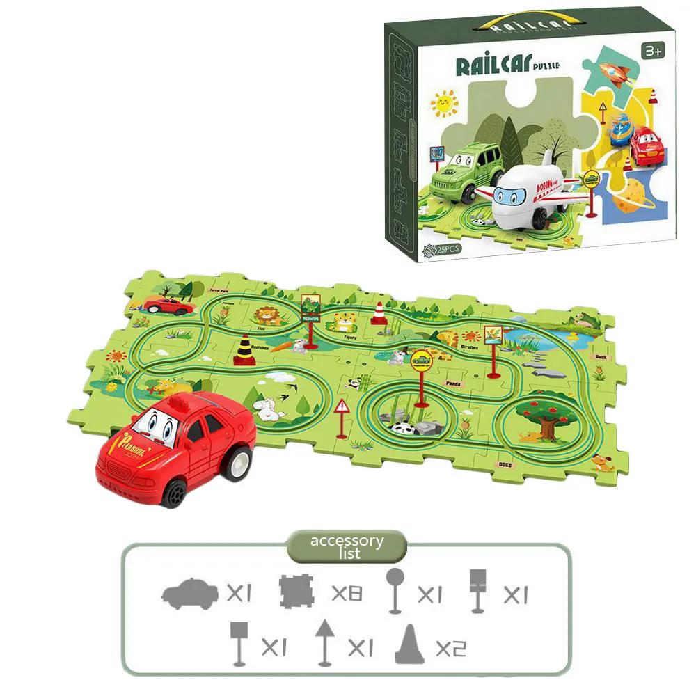 Non-Toxic Puzzle Racer Kids Car Track Set Plastic Floor Puzzles For 3 4 5 6 Year Old Children Montessori Toys Brain Toys New