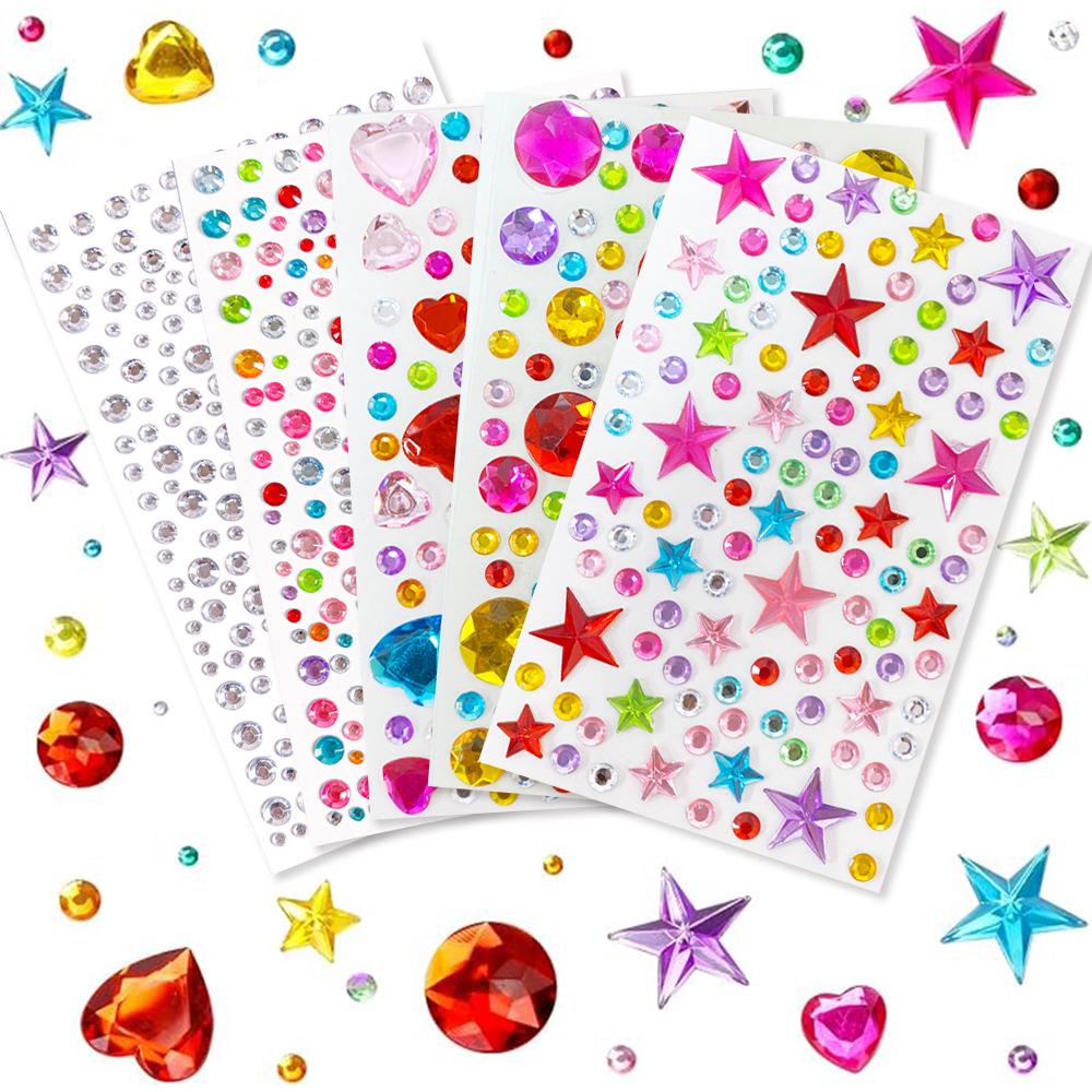 Gem Stickers: Kids' 3D Acrylic Crystal DIY Rhinestone Decorations, Colorful Cross-Border Designs for Girls