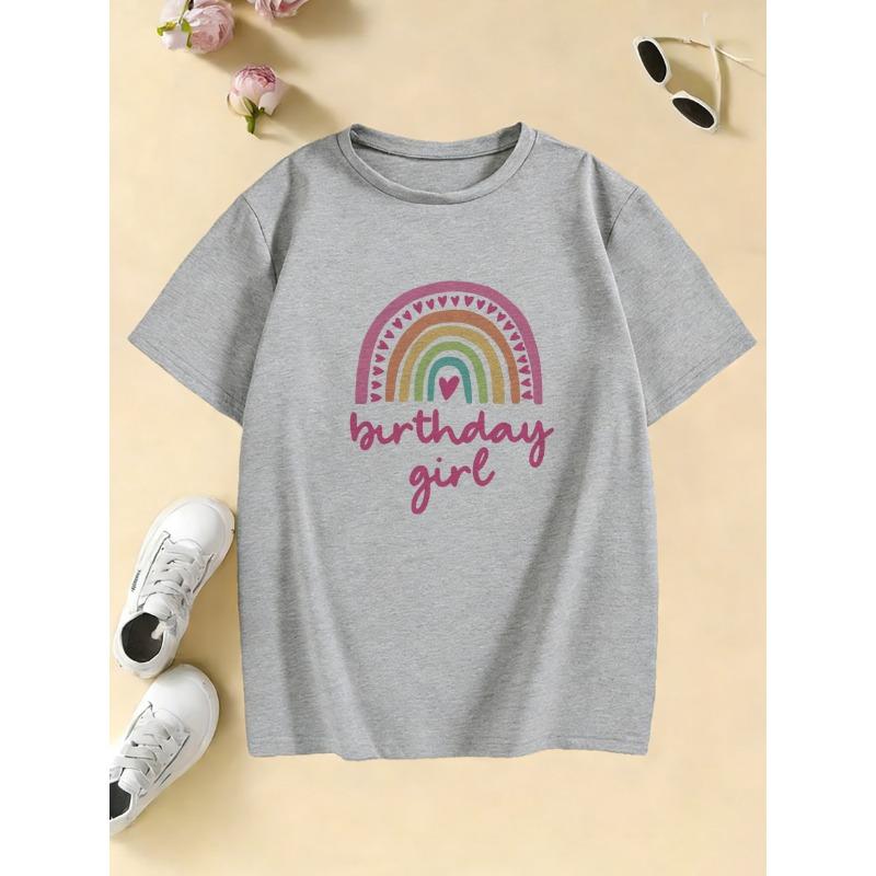 Fashion Rainbow Love Birthday Girl Gothic T Shirts Manga Kids Children's T-shirt Girls Summer Spring Casual Top Tee