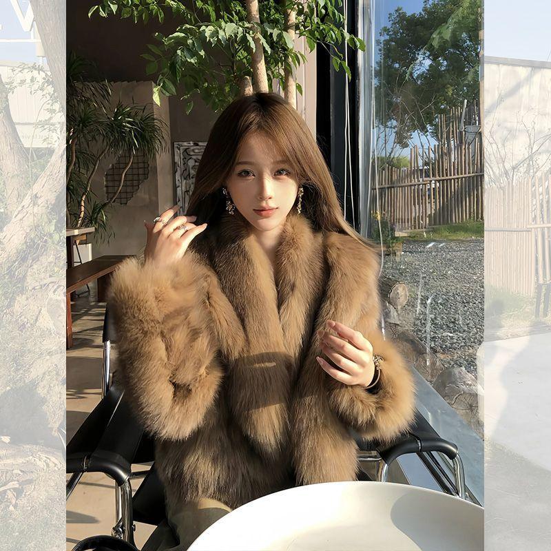 Premium Environmentally Friendly Fox Fur Short Coat Fur Winter New Thickened Brown Fur Coat