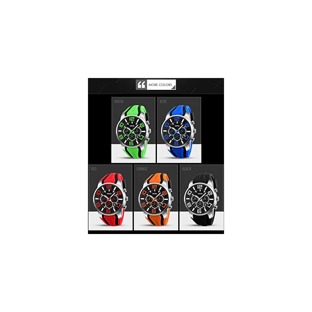Men's Big Face Silicone Sports Watch Waterproof Chronograph Analog Date Red