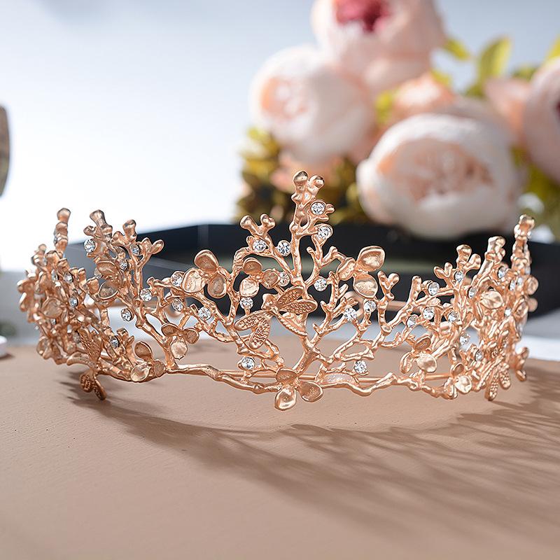 Forest style retro baroque crown exquisite flower bridal hair accessories alloy leaf headdress