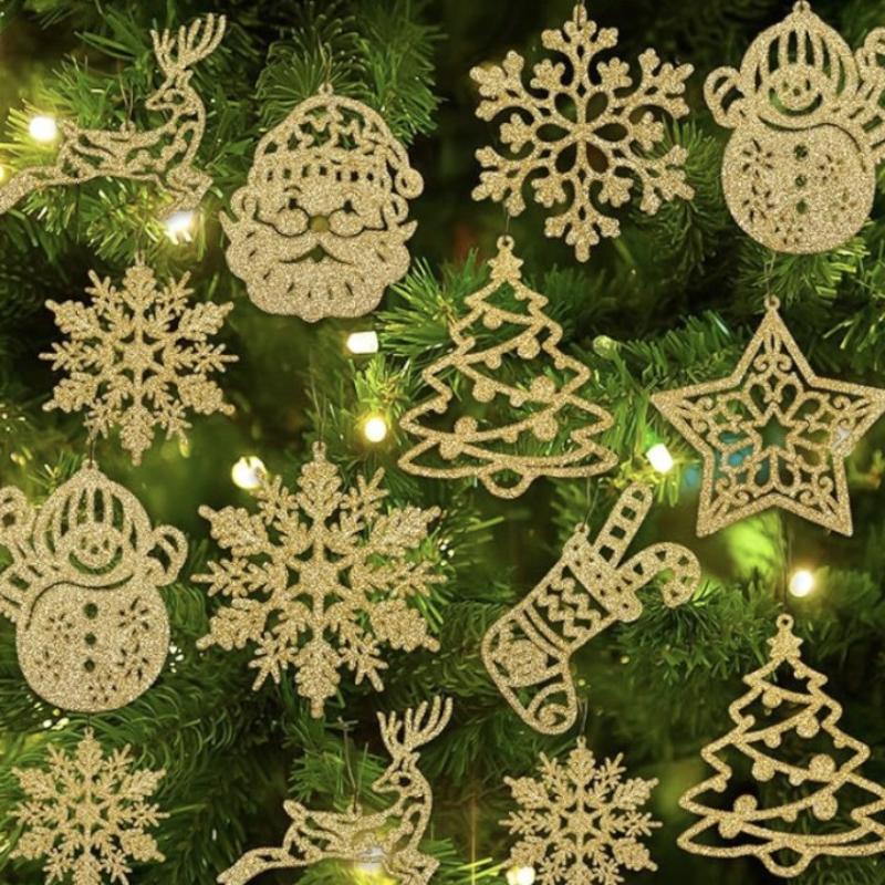 20Pcs Christmas Snowflake Decorations Glittering Tinsel Snowflakes Set For Tree Ceiling Party Decor White Ornaments