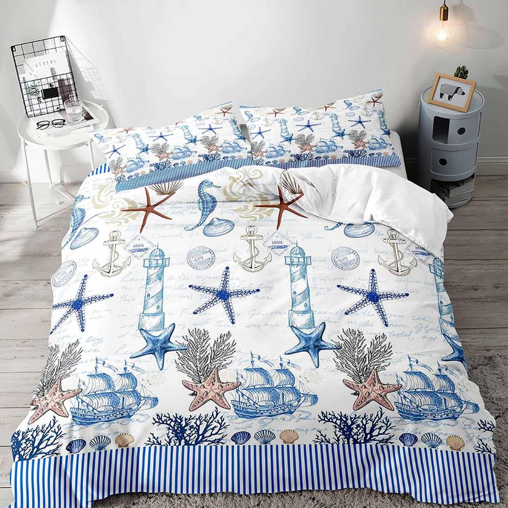 Seestern Bettwäsche-Sets für Jungen Mädchen Leichte Daunendecke Bezüge Schlafzimmer Dekor 2 Kissenbezüge 1 Bettbezug Ohne Bettdecke