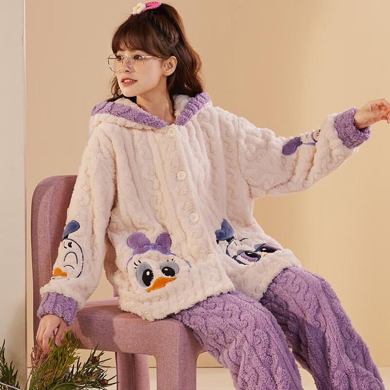 Женский утепленный комплект пижамы с капюшоном из кораллового флиса Shenbaolai M-XXL
