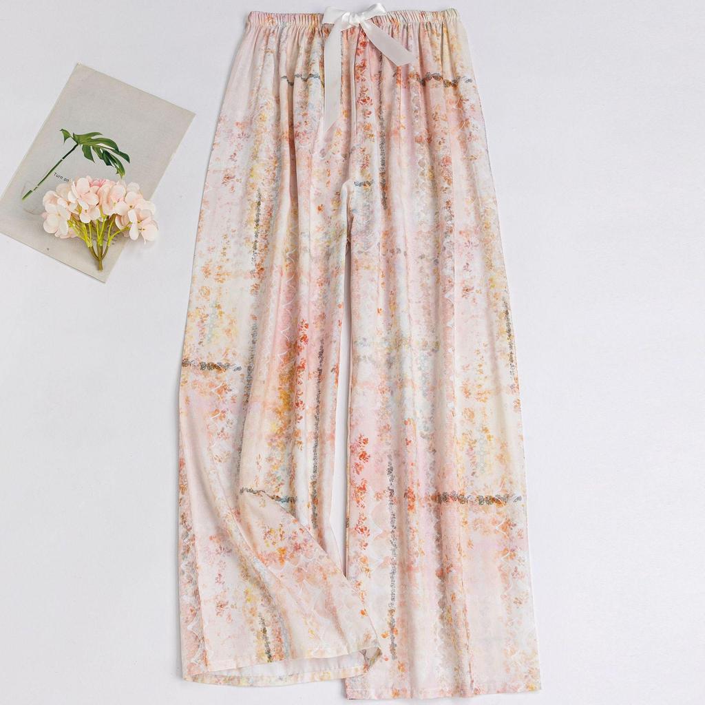 Women's Floral Cotton Silk Pajama Pants, Mosquito Repellent, Outdoor & Home Wear, Plus Size, Lightweight Summer Style.