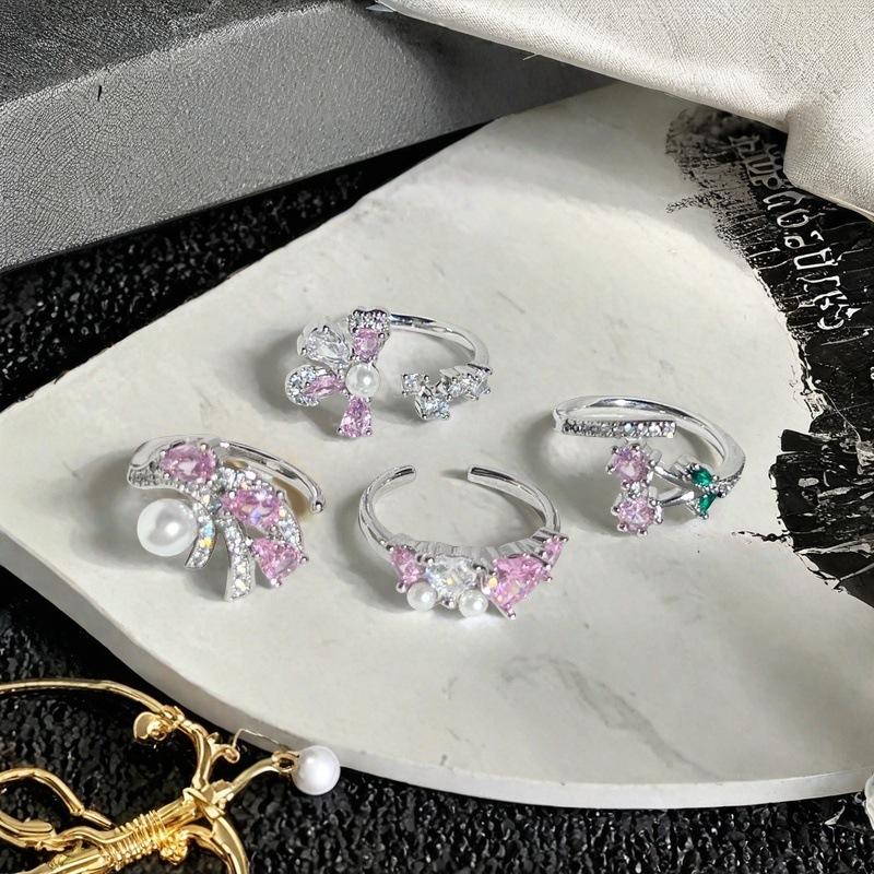 Sweet Pink Diamond Ice Flower Full Of Diamonds Zircon Temperament Flower Opening Ring Niche Design Sense Light Luxury High Sense Ring