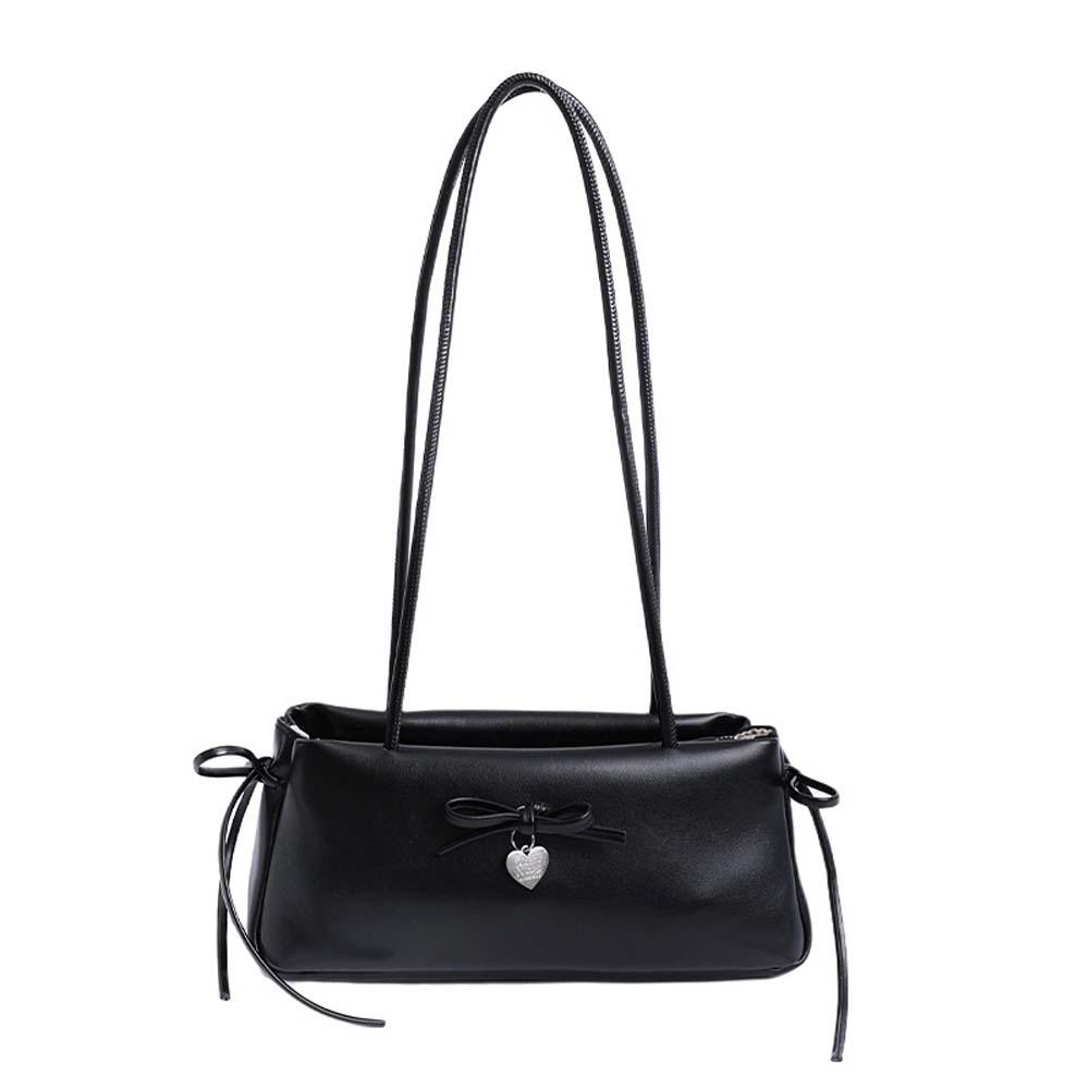 Anti-splash Water French Stick Handbag Sweet PU Shoulder Bag Solid Color Underarm Bags  Work чёрный