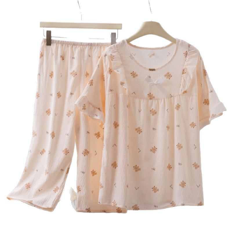 2026 Women's Plus Size Short-Sleeve Cloud Cotton Pajama Set: High-End Printed Homewear for Spring, Summer, Autumn