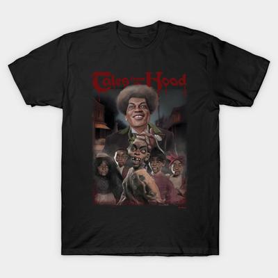 Men Black Print T-shirt Tales From The Hood No-Cut Heat Transfer Print Cotton Tshirt