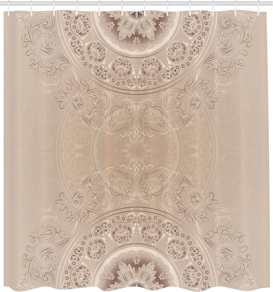 Béžový Mandala Sprchový závěs Elegantní Květinový Vzor Boho Design Luxusní Koupelnová Dekorace Voděodolná Látka Umělecké Téma Domov