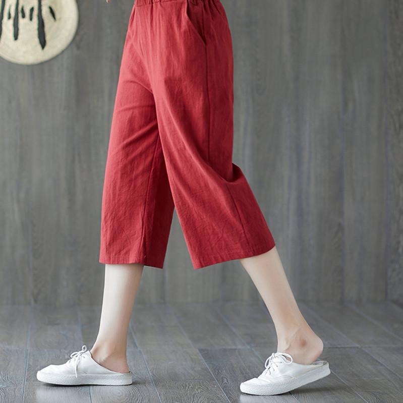 2025 Summer Fashion Cotton And Linen Seven-minute Wide-legged Trousers Female Thin Section Loose Thin Big Yards High-waisted Straight Casual Trousers