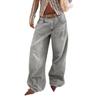 Womens High-Waisted Straight-Leg Wide-Leg Denim Jeans Light Gray Washed Cotton Blend No-Stretch