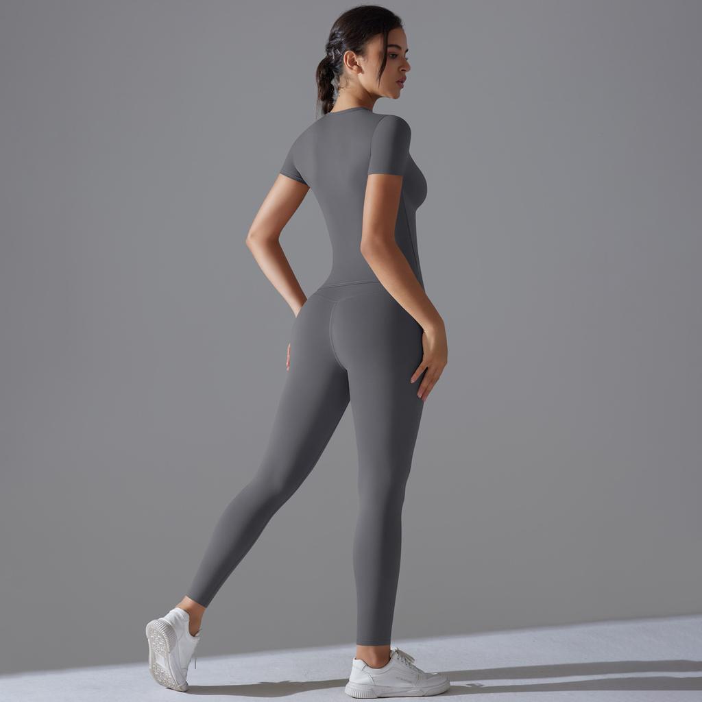 New Solid Color Double-sided Brushed Tight Fitting High Elasticity Breathable Yoga Suit Set For Running, Fitness, Sports, Yoga Suit For Women