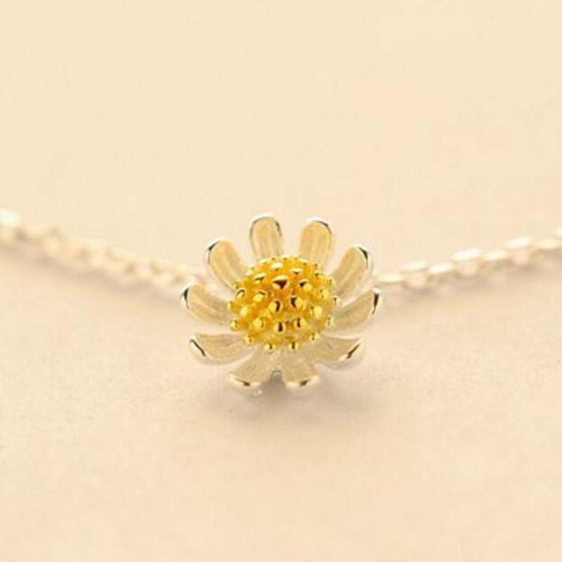 S925 Sterling Silver Korean Sun Daisy Flower Necklace for Women
