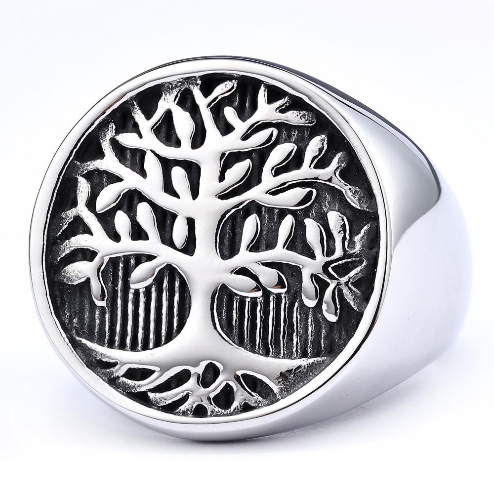 316 Titanium Steel Tree of Life Ring for Men Vintage Leaf Design Durable Titanium Band