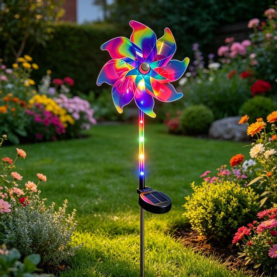 Solar Pinwheel Light Kinetic Light with Color Wind Spinner Garden Changing LED Glow