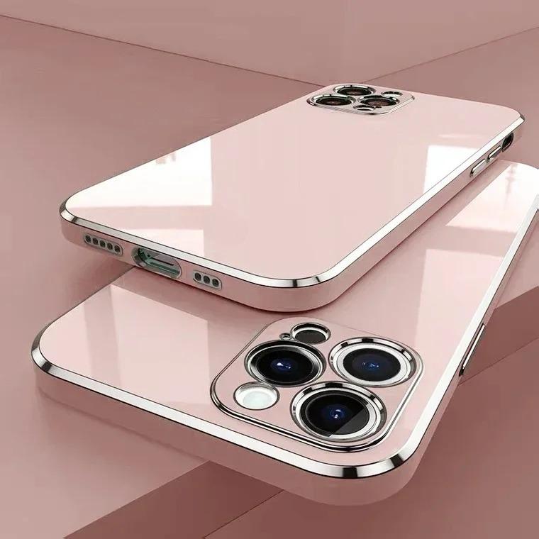 Luxury Solid Color Silicone Soft Case For iPhone 17 Air 16 15 Plus 14 12 13 Pro Max Plus Plating Glossy Shockproof Protect Cover