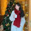 Winter Women's Versatile Korean Style Knitted Wool Red Scarf High-end Christmas Gift Couple Neck Warmer
