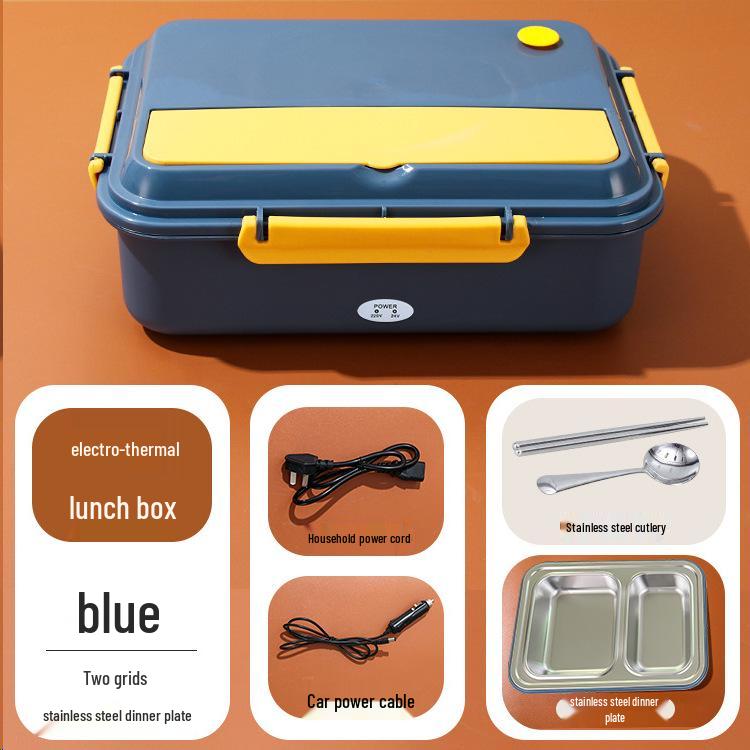 Portable Plug-in Electric Lunch Box with Stainless Steel Compartments and Self-Heating Insulation