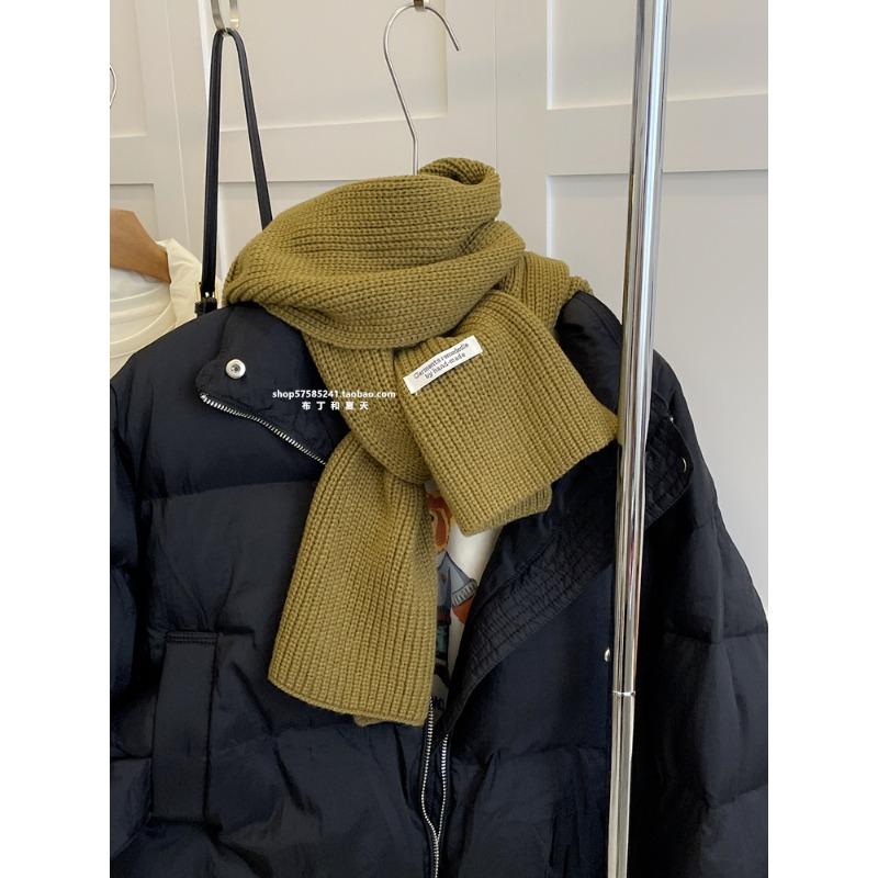 Korean Sheep Wool Knitted Wool Scarf for Women in Autumn and Winter White and Thick Warm and Solid Color Scarf for Couples with A Sense of Atmosphere