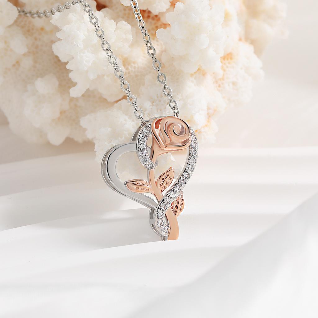 Pendant Gold Valentine'S Day Gift, Diamond-Encrusted Love Rose Necklace