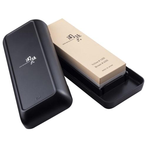 Kai Seki Magoroku Combination Knife Sharpener, 1000mm and 4000mm Sharpening Stones, with Storage Case, Made in Japan, Black, AP0334