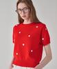 RONRON Heart Pattern Short Sleeve Knit Red