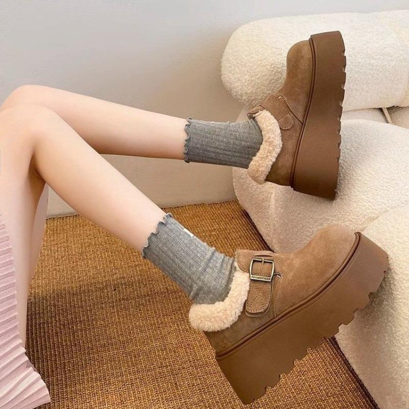 Thick-soled Height-increasing Shoes, Women's Snow Boots, Suede Wrapped Shoes, and Warm Cotton Shoes