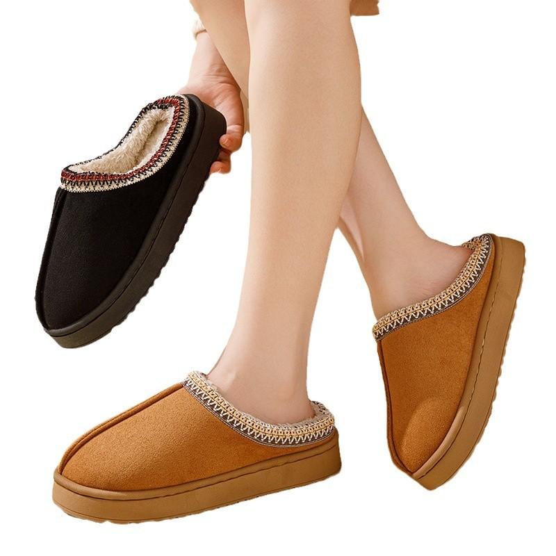 New autumn and winter Baotou ethnic style fashion cotton drag couple warm rubber thick-soled cotton slippers