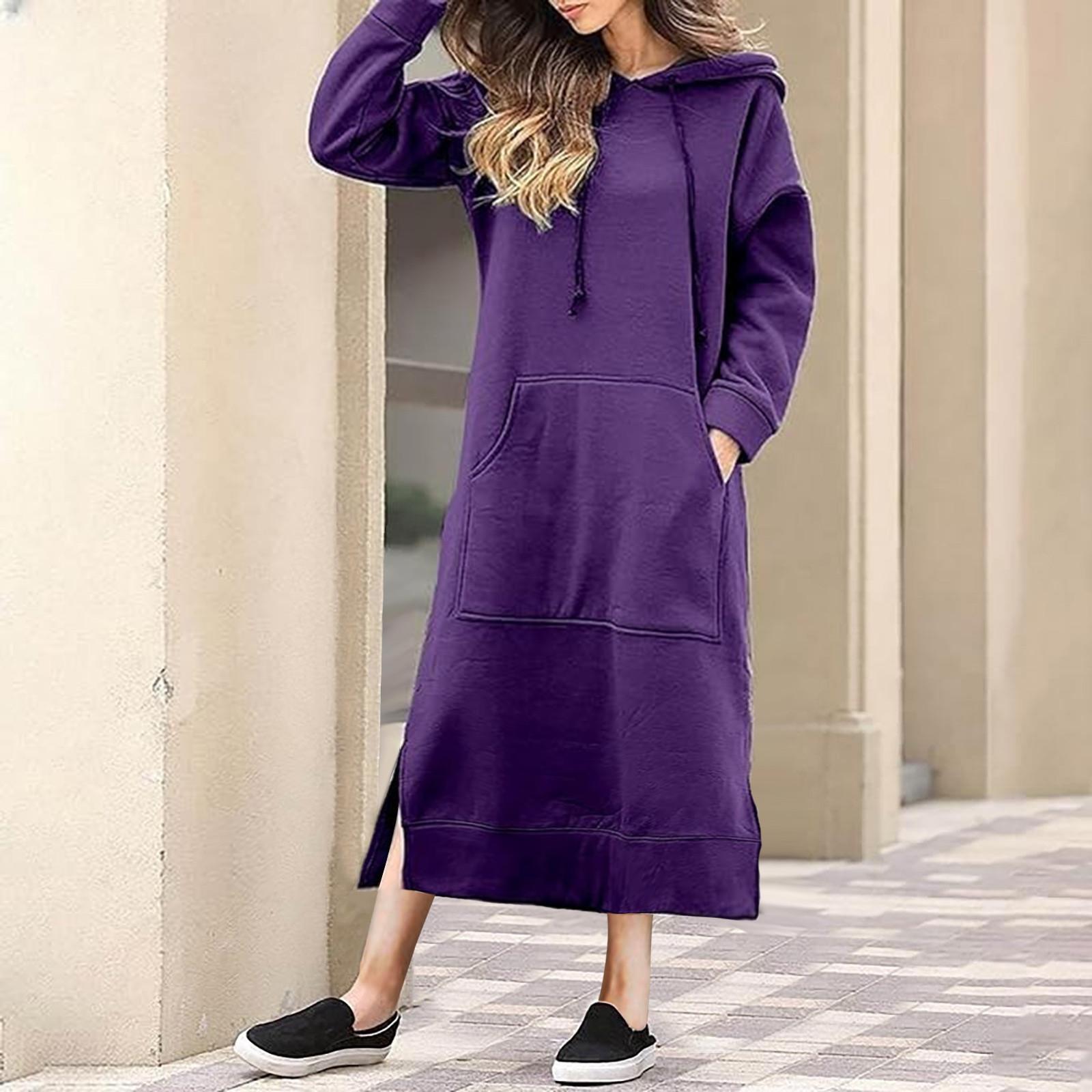 

Women s Casual Solid Color Long Sleeve Hoodie Long Dress XXXXXL фиолетовый