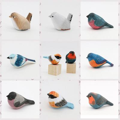 Cute Wood Carving Bird Mini Wooden Bird Figurine Vivid Small Bird Ornament  Home Decor