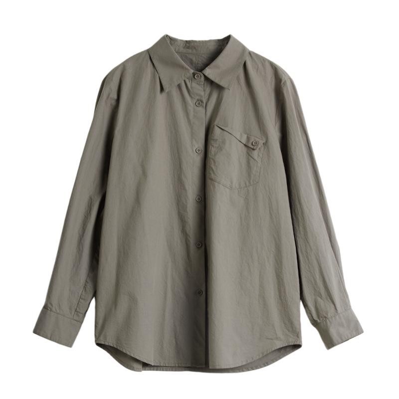 Women's Casual Loose Fit Pure Cotton Pocket Long Sleeve Shirt - 2026 Spring Collection