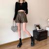 Women's High-Waist PU Leather A-Line Shorts, Brown Wide-Leg Style for Autumn/Winter 2024. Perfect Outerwear with Boots.