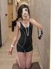 Korean Style Slimming One-Piece Swimsuit for Small Bust - Conservative, Flaw-Concealing, and Body-Shaping Women's Sportswear