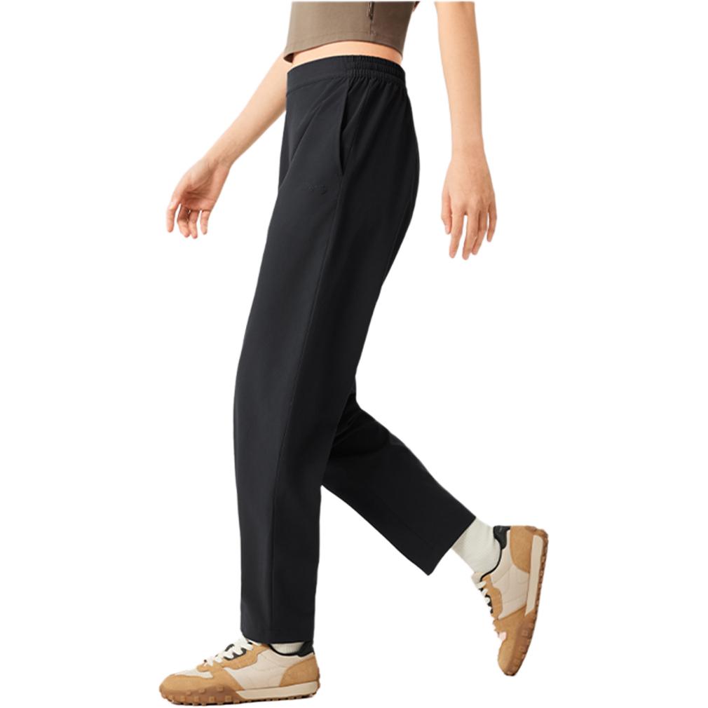 Li Ning Sports Lifestyle Series Casual Simple Solid Color Straight Leg Quick Dry Knitted Sports Pants Women Bottoms Black AYKV176-1