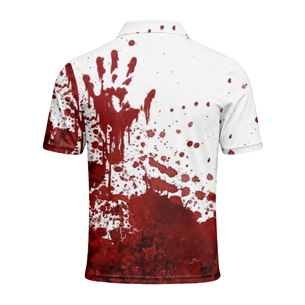Men's Short Sleeve Halloween Themed Printed Polo Shirt with Handprint and Letter Pattern Casual Summer Top for Parties and Events
