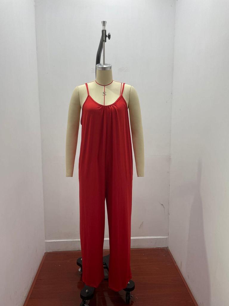2026 Sommer Damen einfarbiger Jumpsuit mit aufgesetzten Taschen und Trägern - Lockere lässige Passform lange Hosen
