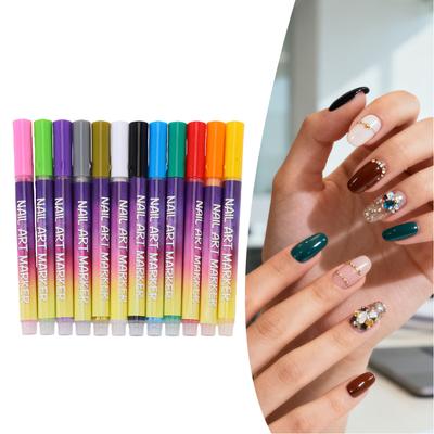 12 Farben Nagelkunst Stift Set Schnelltrocknend   Haltbare Farben Maniküre Nagellack Stift für Anfänger